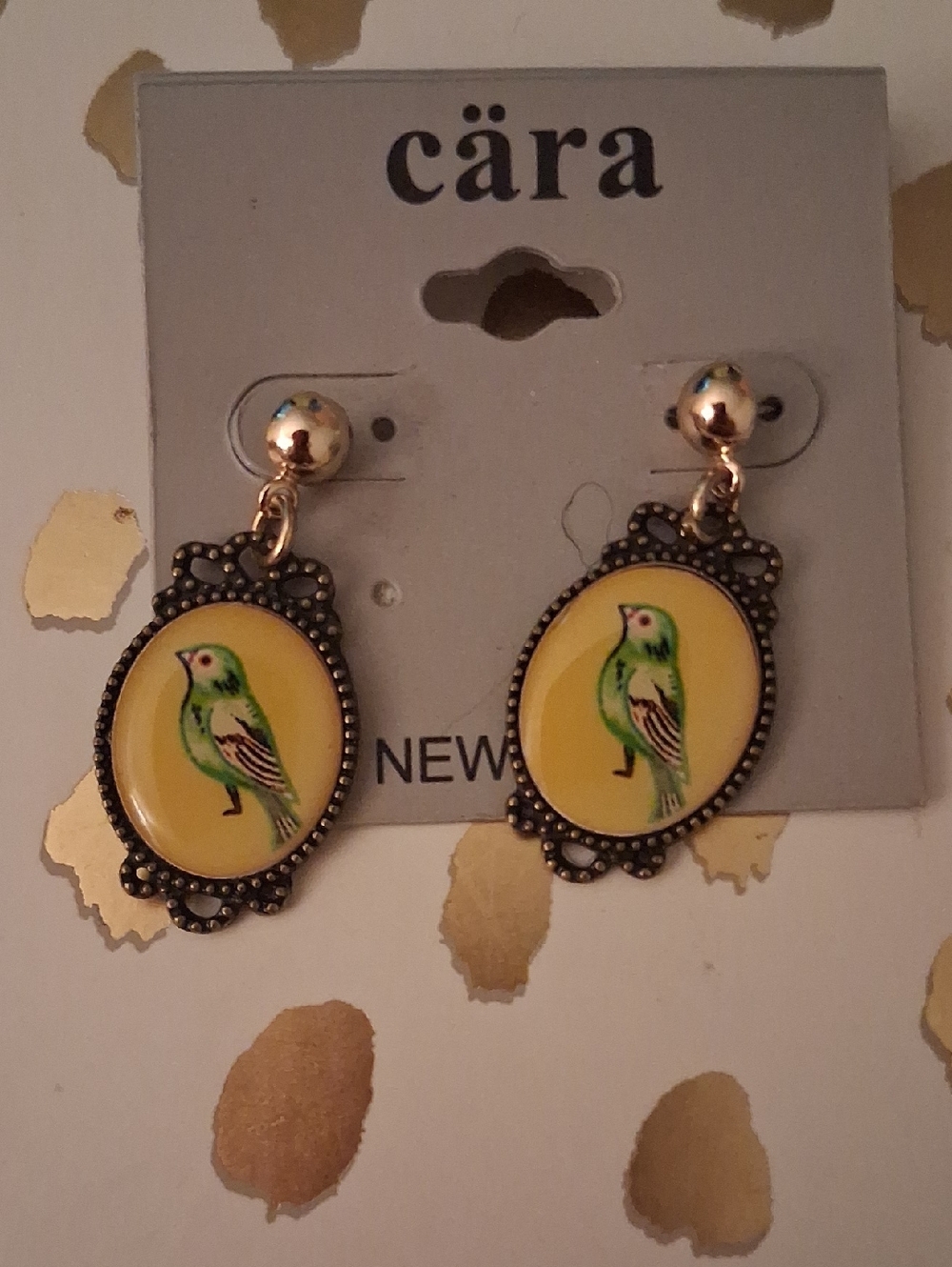 - Cara Earrings X Pierced Ears Yellow Medal w Birds